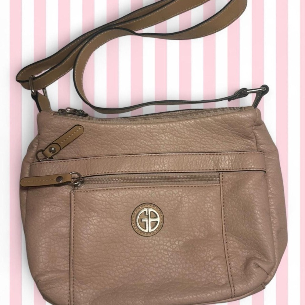 Leather Crossbody Bag in Blush Pink with Gold Logo
